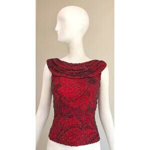 Vintage Andretta Donatello Beaded Silk Sleeveless Top Red Party Designer L